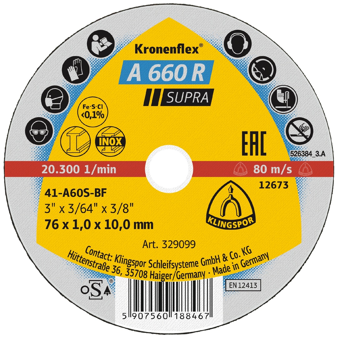 Klingspor A 660 R Kleintrennscheiben, 76 x 1 x 10 mm gerade, max. Drehzahl 25200