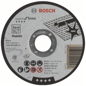 Bosch Trennscheibe gerade Expert for Inox - Rapido AS 60 T INOX BF, 115 mm, 1,0 mm