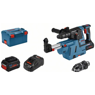 Bosch Akku-Bohrhammer GBH 18V-26 F, SDS plus, mit Absaugung GDE 18V-16, incl. 2x Akku ProCORE 5,5 Ah, Ladegerät, Zubehör, L-BOXX