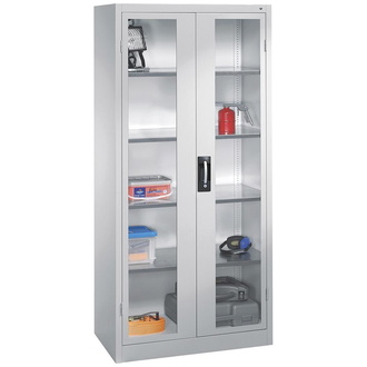 C+P Möbelsysteme Werkzeugschrank B930xT500xH1950 mm RAL 7035, 4 Fachböden Türen mit Sichtfenster