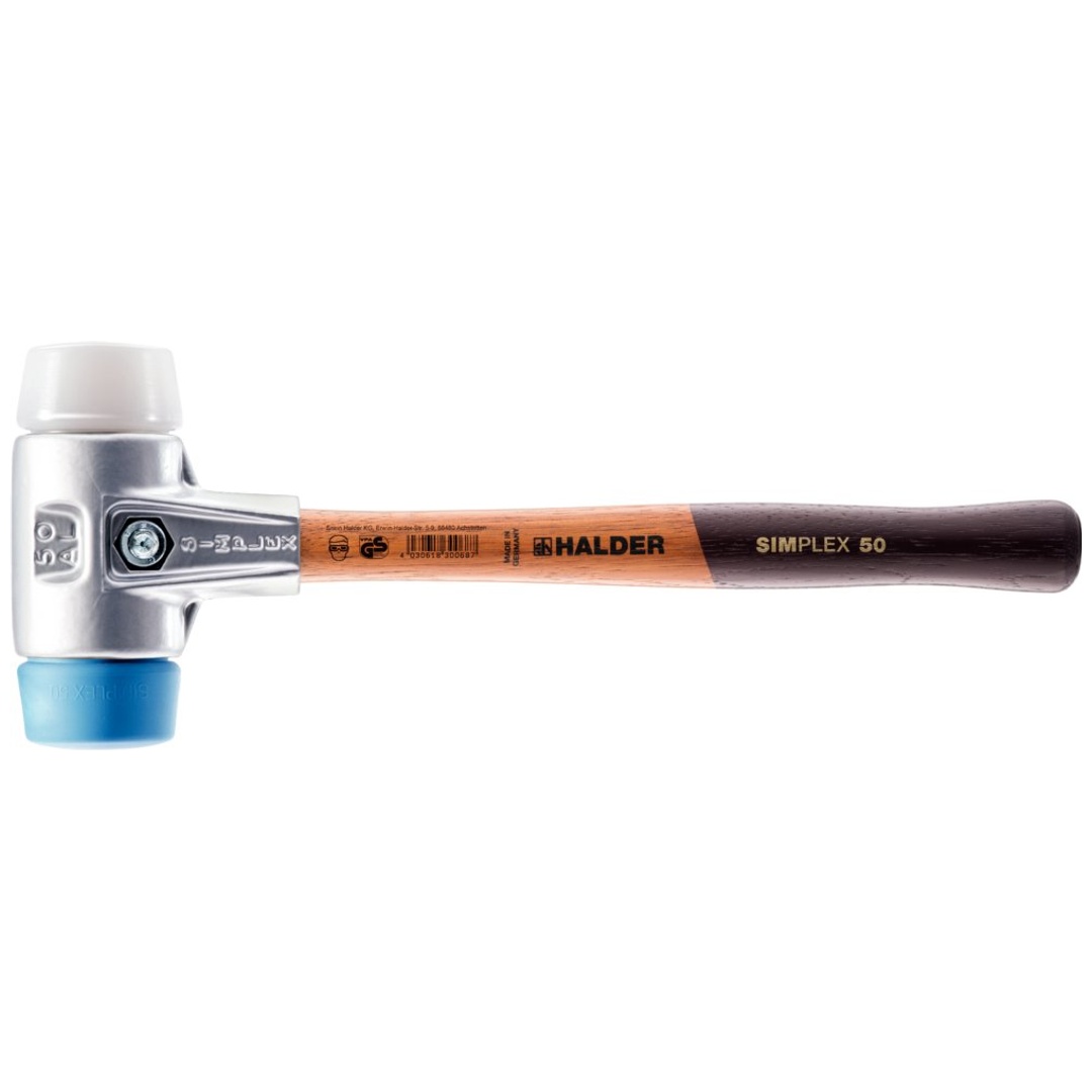 Halder SIMPLEX-Schonhammer, TPE-soft/Superplastik, Alu-Gehäuse, Holzstiel, Ø 30 mm