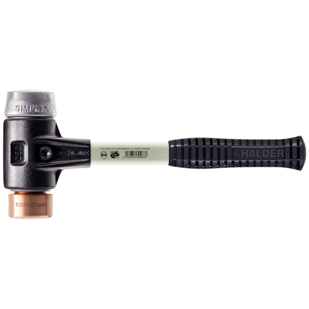 Halder SIMPLEX-Schonhammer, Kupfer/Weichmetall; verstärk. Tempergussgeh., Fiberglasstiel, Ø 40 mm