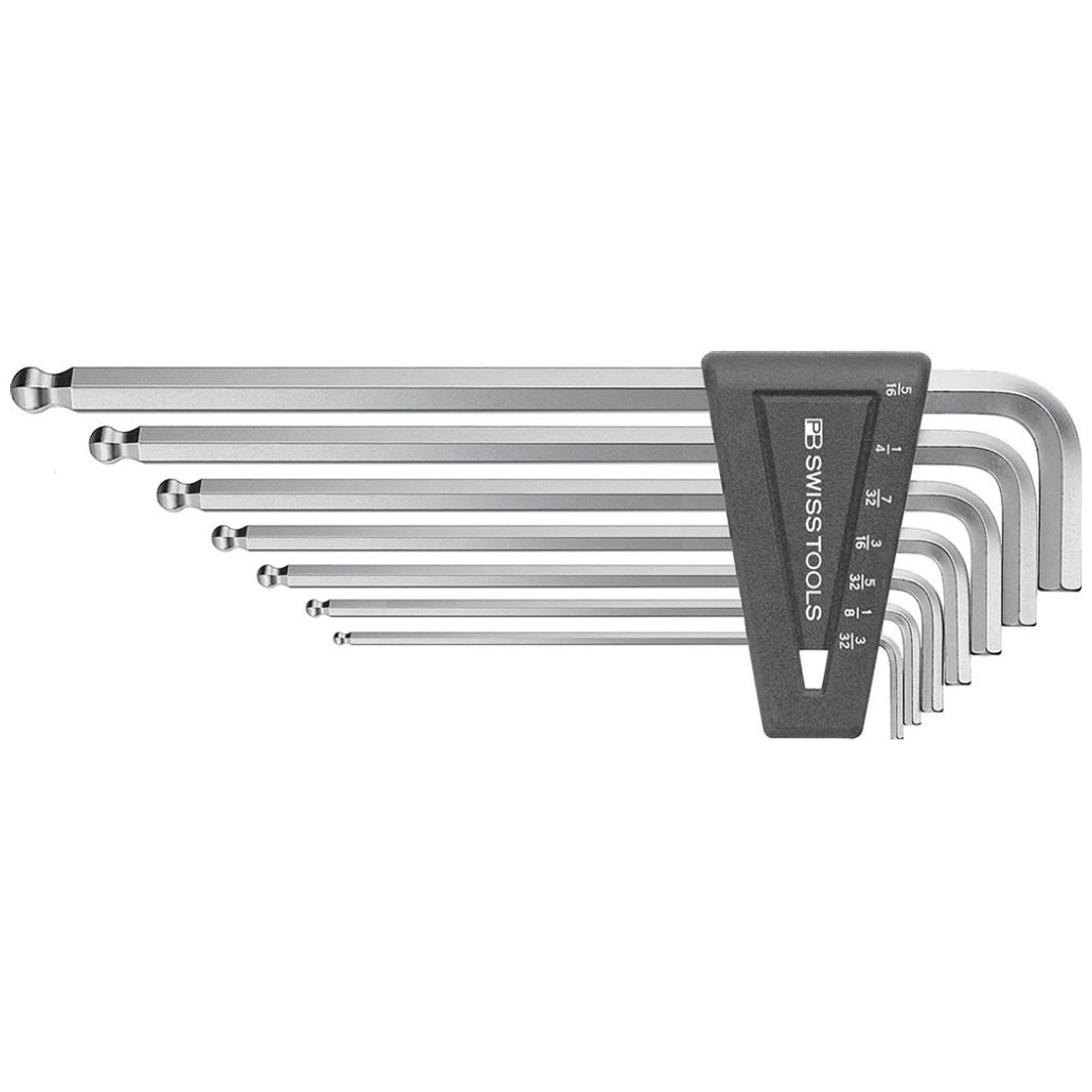Swiss Tools Winkelschraubendreher- Satz im Kunststoffhalter 7-teilig 3/32-5/16 lang Kugelkopf