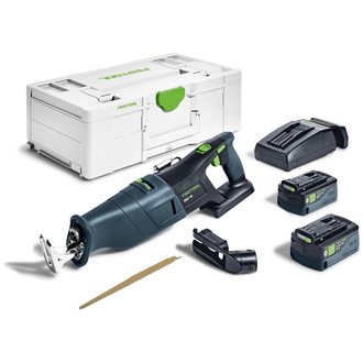 Festool Akku-Säbelsäge RSC 18 5,0 EB-Plus, incl. 2x Akku Li 5 Ah, Schnellladegerät, Absaugvorrichtung, Zubehör, Systainer