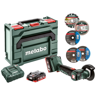 Metabo Akku-Winkelschleifer PowerMaxx CC 12 BL, metaBOX 145, 12V 2x4Ah LiHD + ASC 55