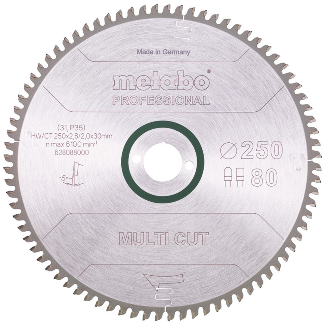 Metabo Kreissägeblatt multi cut - professional 250 x 30 x 2,8/2, 80 Zähne, Spanwinkel 5° neg.