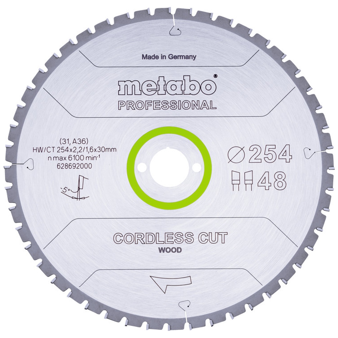 Metabo Sägeblatt cordless cut wood - professional, 254x30 Z48 WZ 5°neg