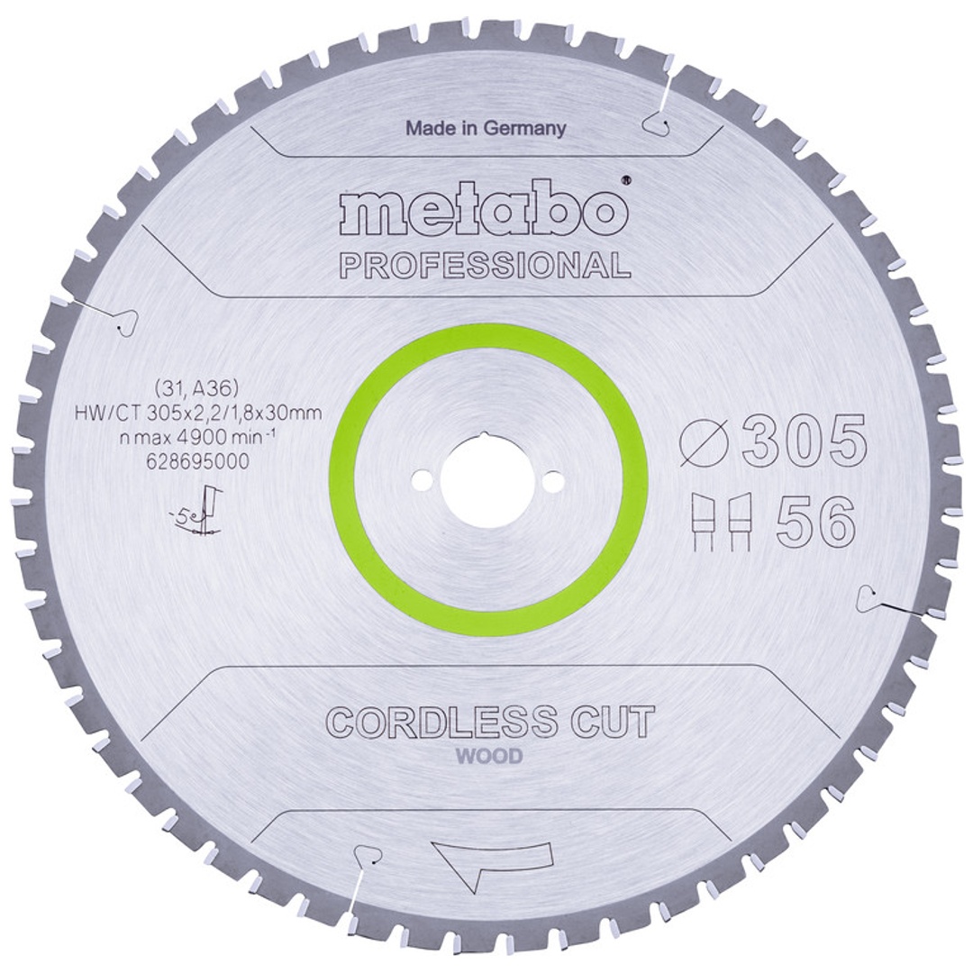 Metabo Sägeblatt cordless cut wood - professional, 305x30 Z56 WZ 5°neg