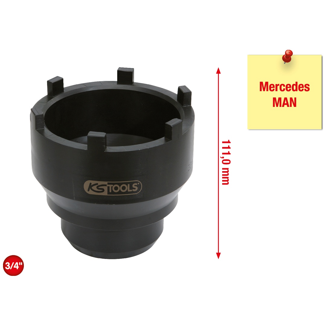 KS Tools 3/4 Nutmuttern-Schlüssel mit 6 Zapfen für Mercedes und MAN, 95-115 mm