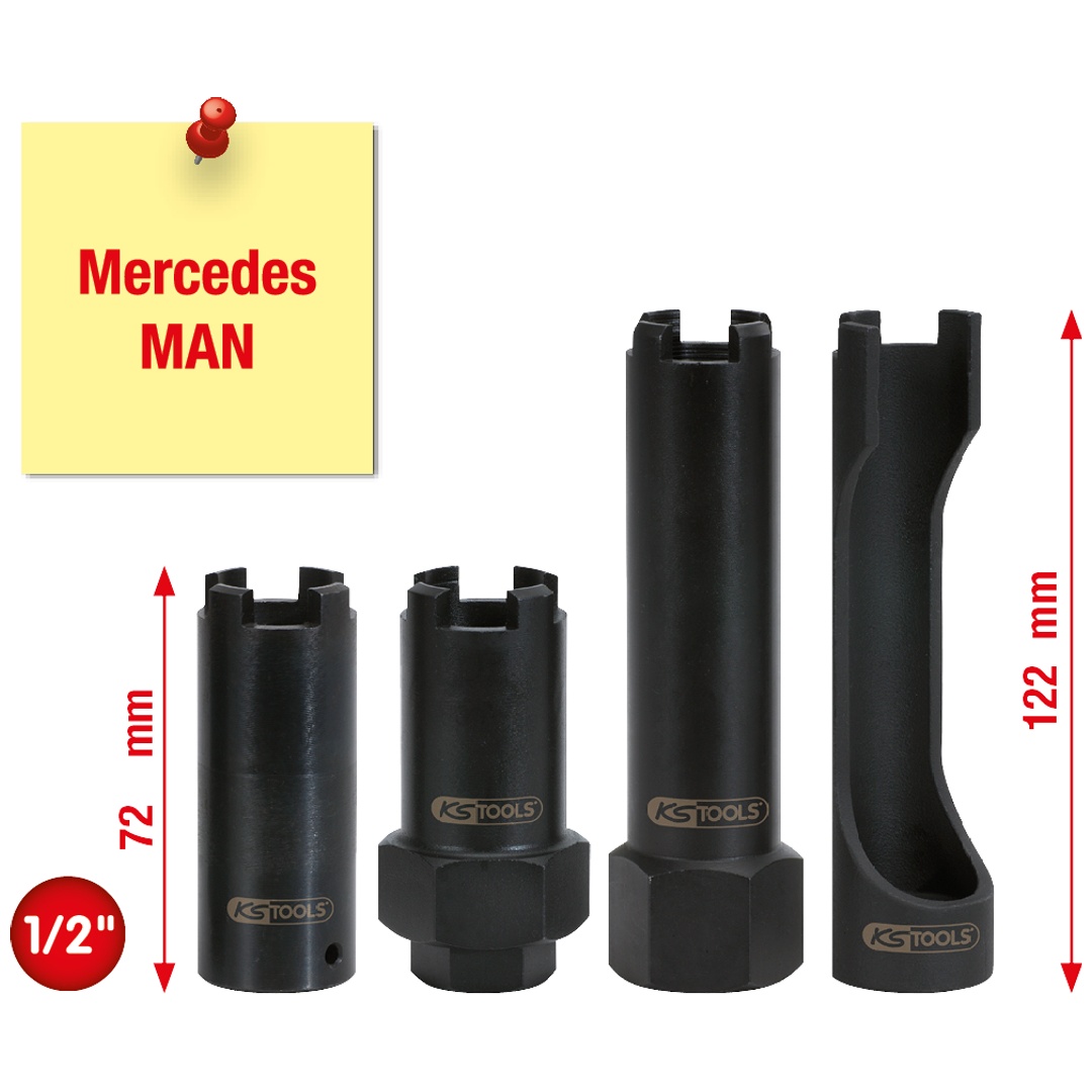 KS Tools Druckschrauben-Zapfenstecknuss-Satz für Mercedes und MAN, 4-tlg.