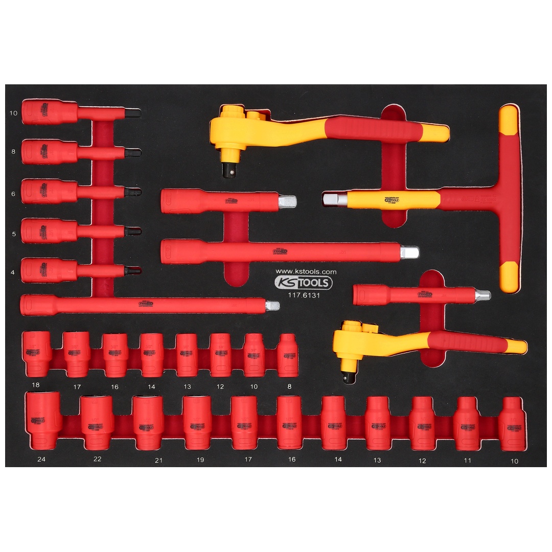 KS Tools 3/8+1/2 Isolierter Steckschlüssel-Satz in Schaumstoffeinlage, 31-tlg