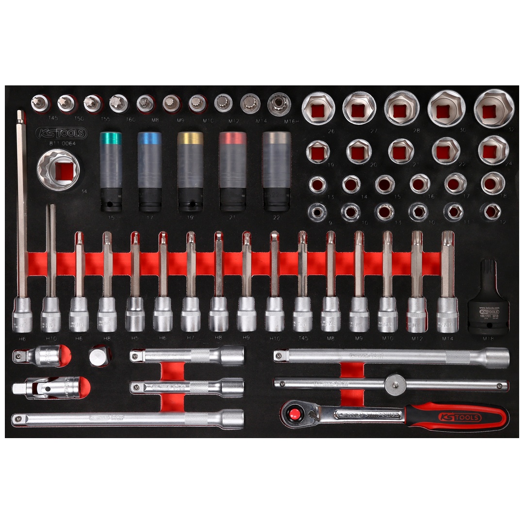 KS Tools 1/2 Bit-Stecknuss-Satz in Schaumstoffeinlage, 64-tlg, Art.Nr. 811.0064