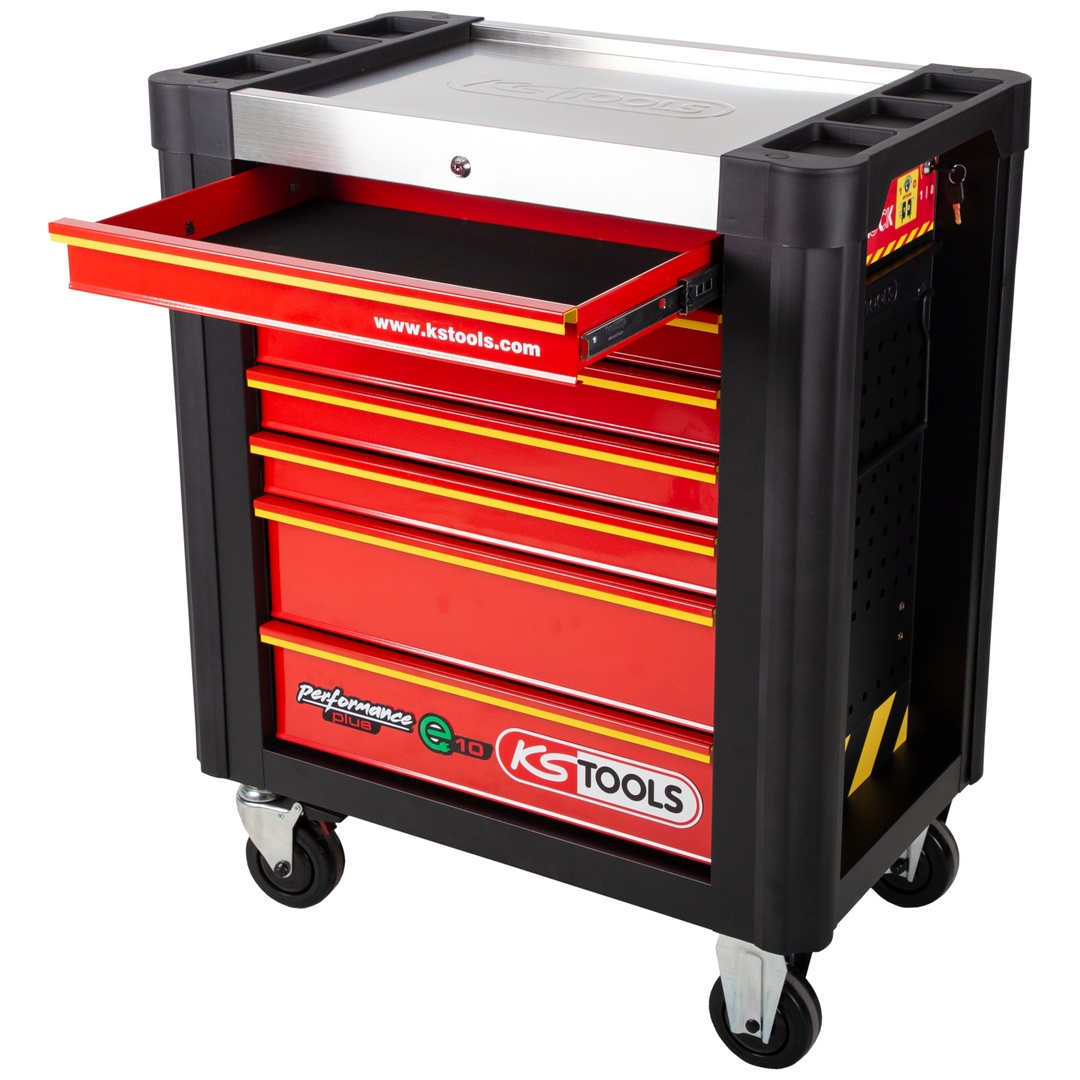 KS Tools PERFORMANCEplus Werkstattwagen e10 SCHWARZ/ROT, mit 7 Schubladen
