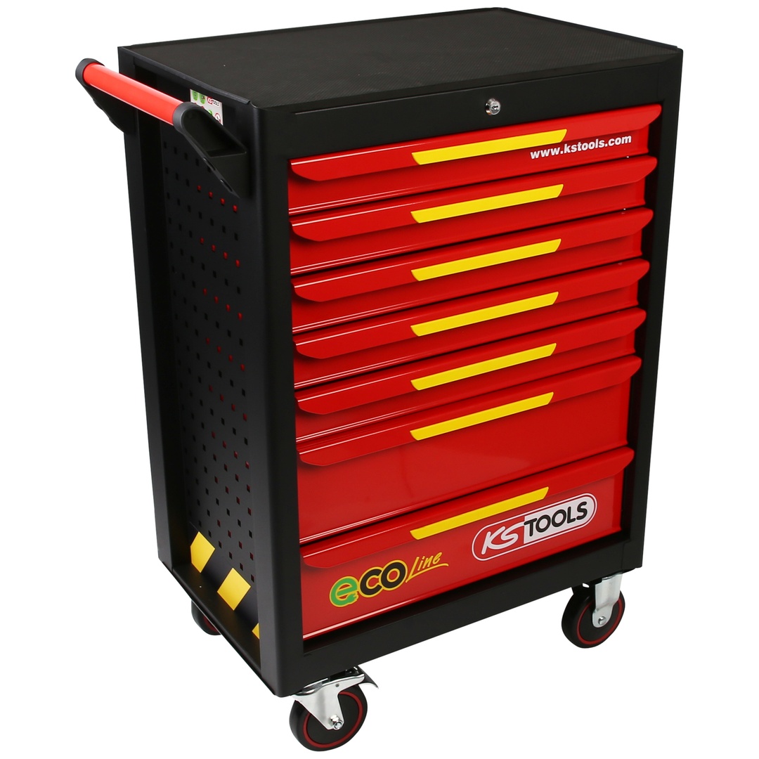 KS Tools ECOline Werkstattwagen SCHWARZ/ROT/GELB mit 7 Schubladen