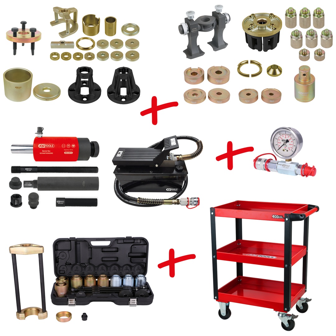 KS Tools Universal Radlagermontage und Demontage-Satz mit Servicewagen, 110-tlg
