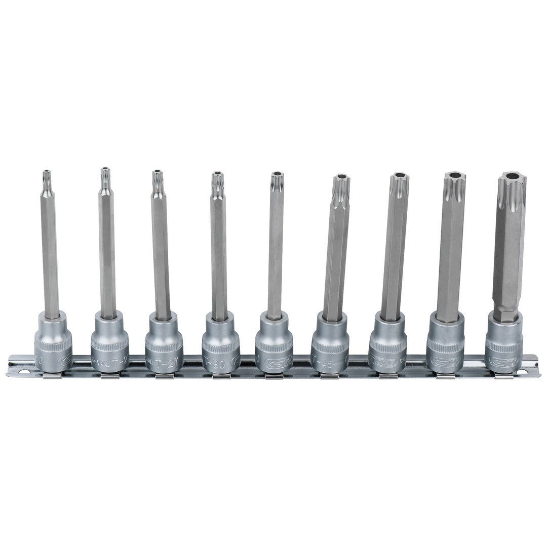 KS Tools 3/8 Bit-Stecknuss-Satz, lang, 9-tlg, TB20-TB60 mit Stirnlochbohrung