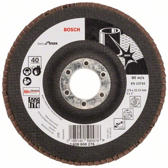 Bosch Fächerschleifscheibe X581, Best for Inox, gerade, 125 mm, 40, Glasgewebe