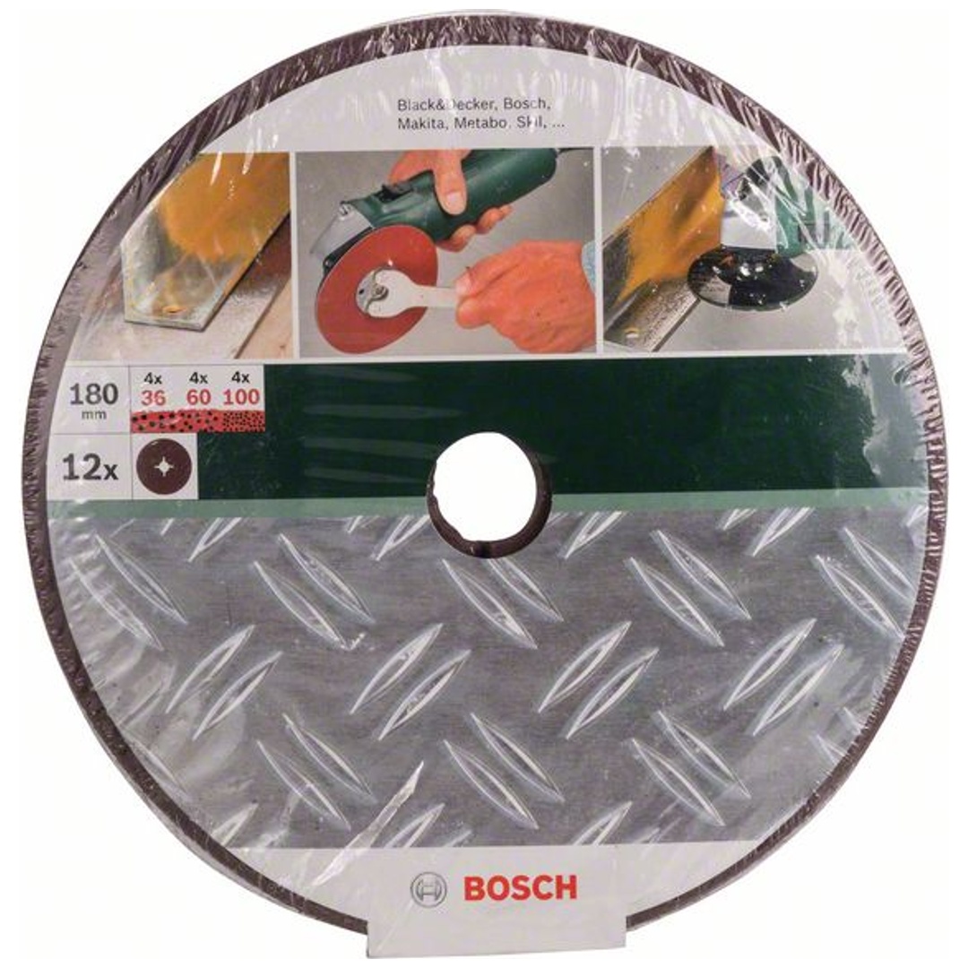 Bosch Fiberschleifscheiben-Set DIY für Winkelschleifer, 12-tlg., 180 mm, 36, 60, 100
