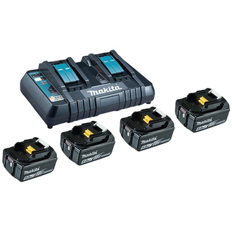 Makita Power Source-Kit 18V, LXT, 18V, 4 Akkus BL1850B 5,0 AG, 1 Doppel-Schnellladegerät DC18RD