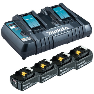 Makita Power Source-Kit 18V, LXT, 18V, 4 Akkus BL1860B 6,0 Ah, 1 Doppel-Schnellladegerät DC18RD