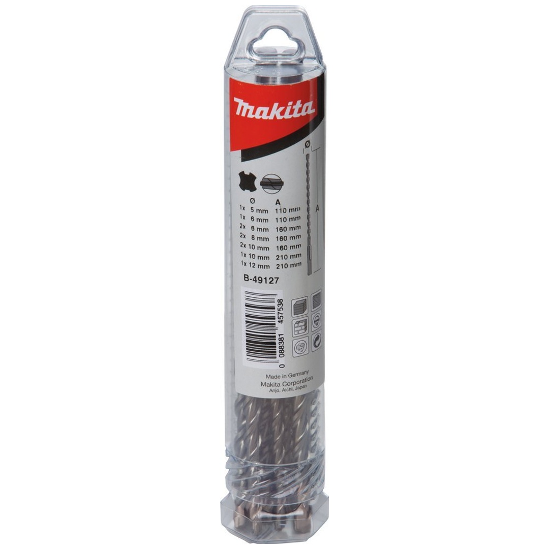 Makita HM Bohrer-Set V-PLUSNr. 6 Ø 5/6 mm x 110 mm, 2x Ø 6/8/10 mm x 160 mm und Ø 10/12 x 210 mm, SDS-plus