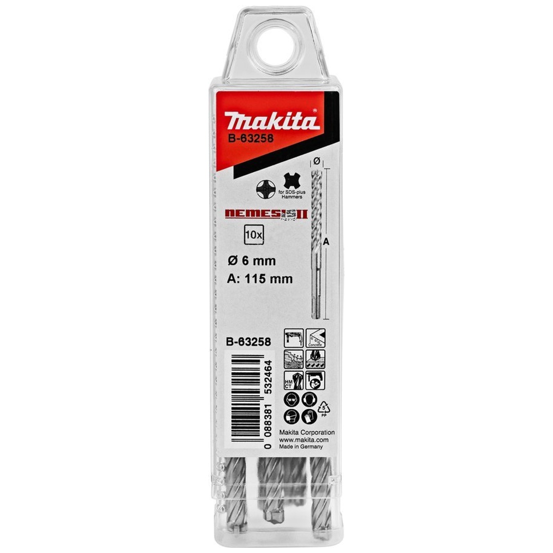 Makita HM Bohrer NEMESIS II Ø 6,0 mm, Länge 115 mm, SDS-plus, 10 Stk.