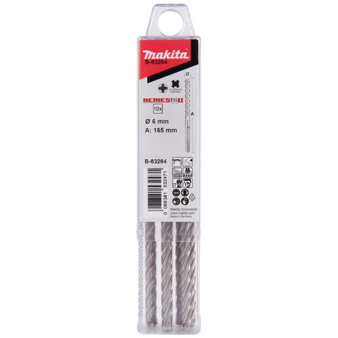 Makita HM Bohrer NEMESIS II Ø 6,0 mm, Länge 165 mm, SDS-plus, 10 Stk.