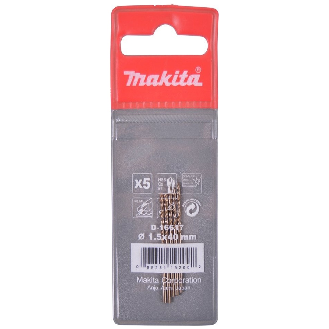 Makita HSS Co Metallbohrer, Ø 1,5 mm, Länge 40 mm, 5 Stk.