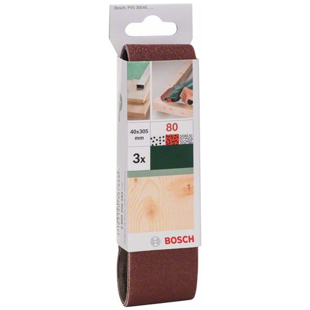Bosch Schleifband-Set, rote Qualität, 3-tlg., DIY, 40 x 303 mm, 80