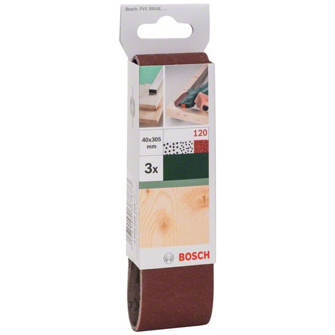 Bosch Schleifband-Set, rote Qualität, 3-tlg., DIY, 40 x 303 mm, 120