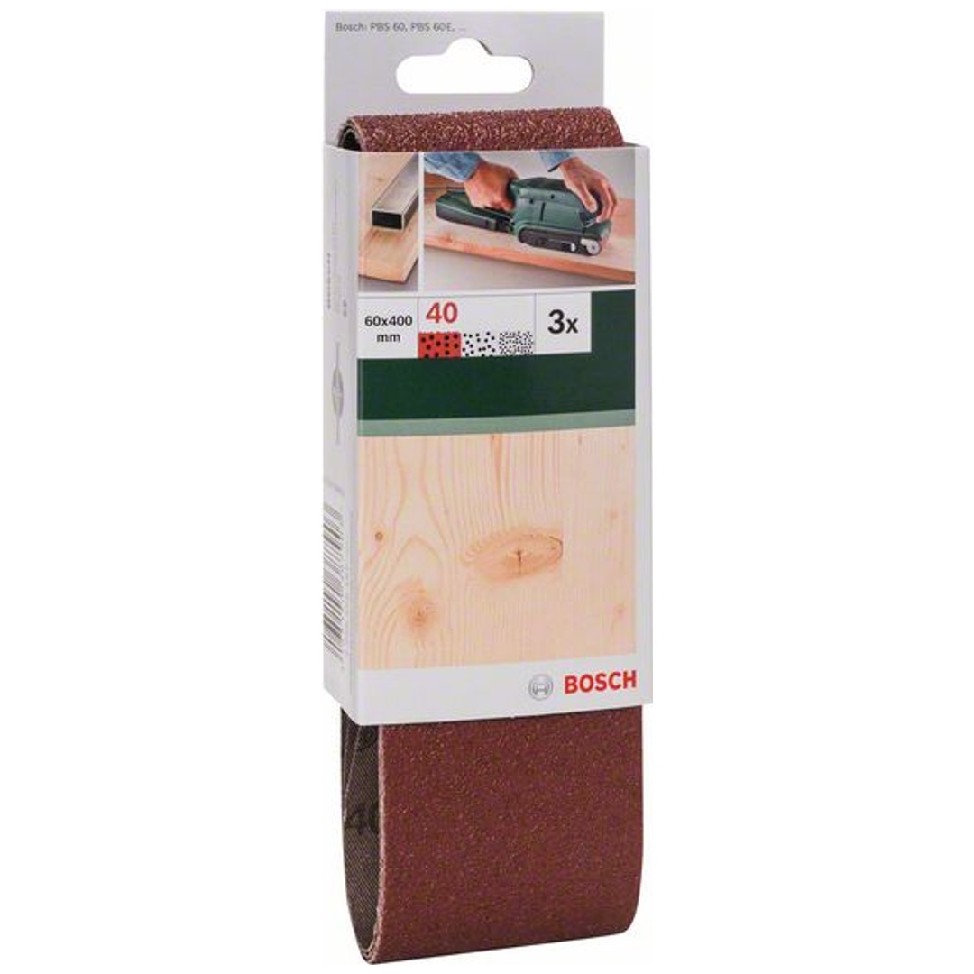 Bosch Schleifband-Set, 3-tlg., rote Qualität, DIY, 60 x 400 mm, 40