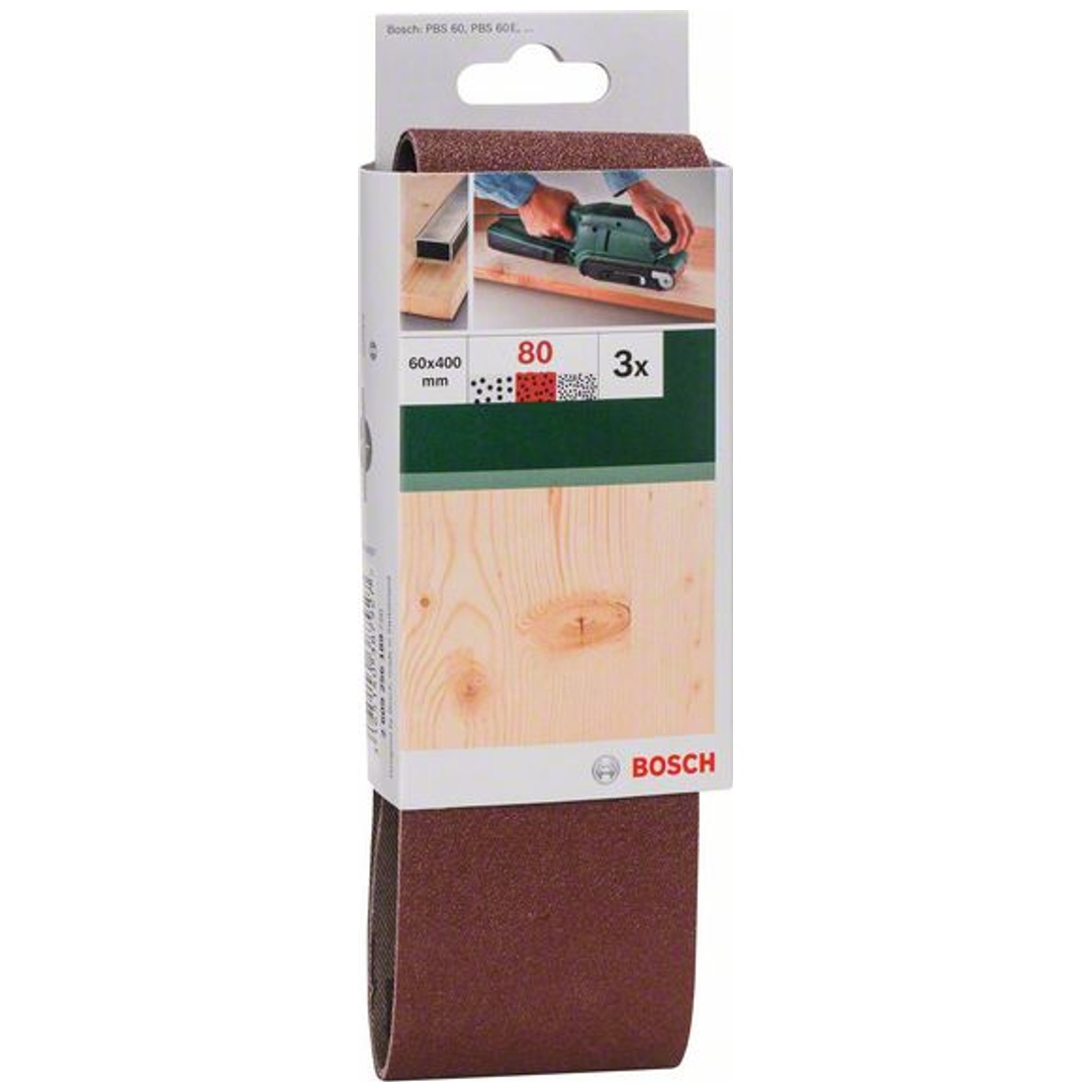 Bosch Schleifband-Set, 3-tlg., rote Qualität, DIY, 60 x 400 mm, 80