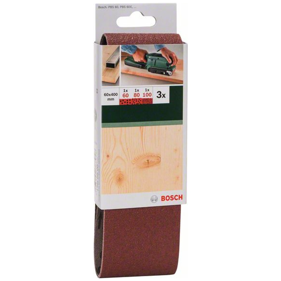 Bosch Schleifband-Set, 3-tlg., rote Qualität, DIY, 60 x 400 mm, 60, 80, 100