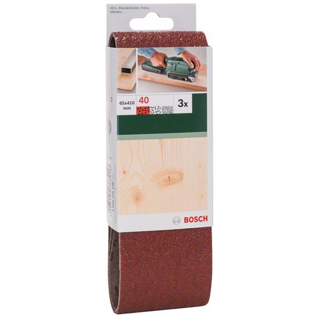 Bosch Schleifband-Set, 3-tlg., rote Qualität, DIY, 65 x 410 mm, 40