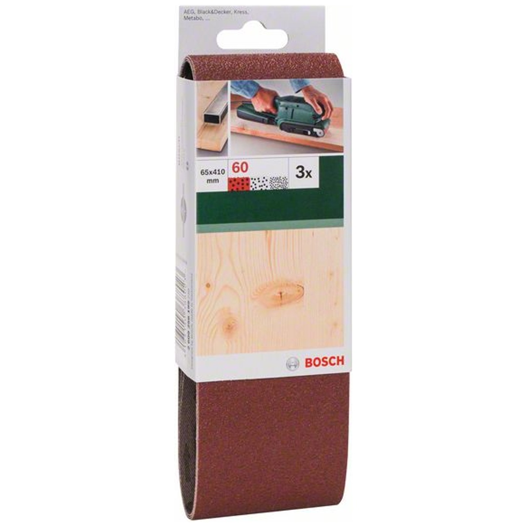 Bosch Schleifband-Set, 3-tlg., rote Qualität, DIY, 65 x 410 mm, 60