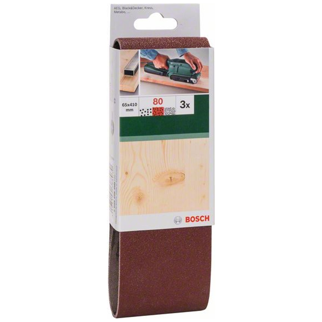 Bosch Schleifband-Set, 3-tlg., rote Qualität, DIY, 65 x 410 mm, 80