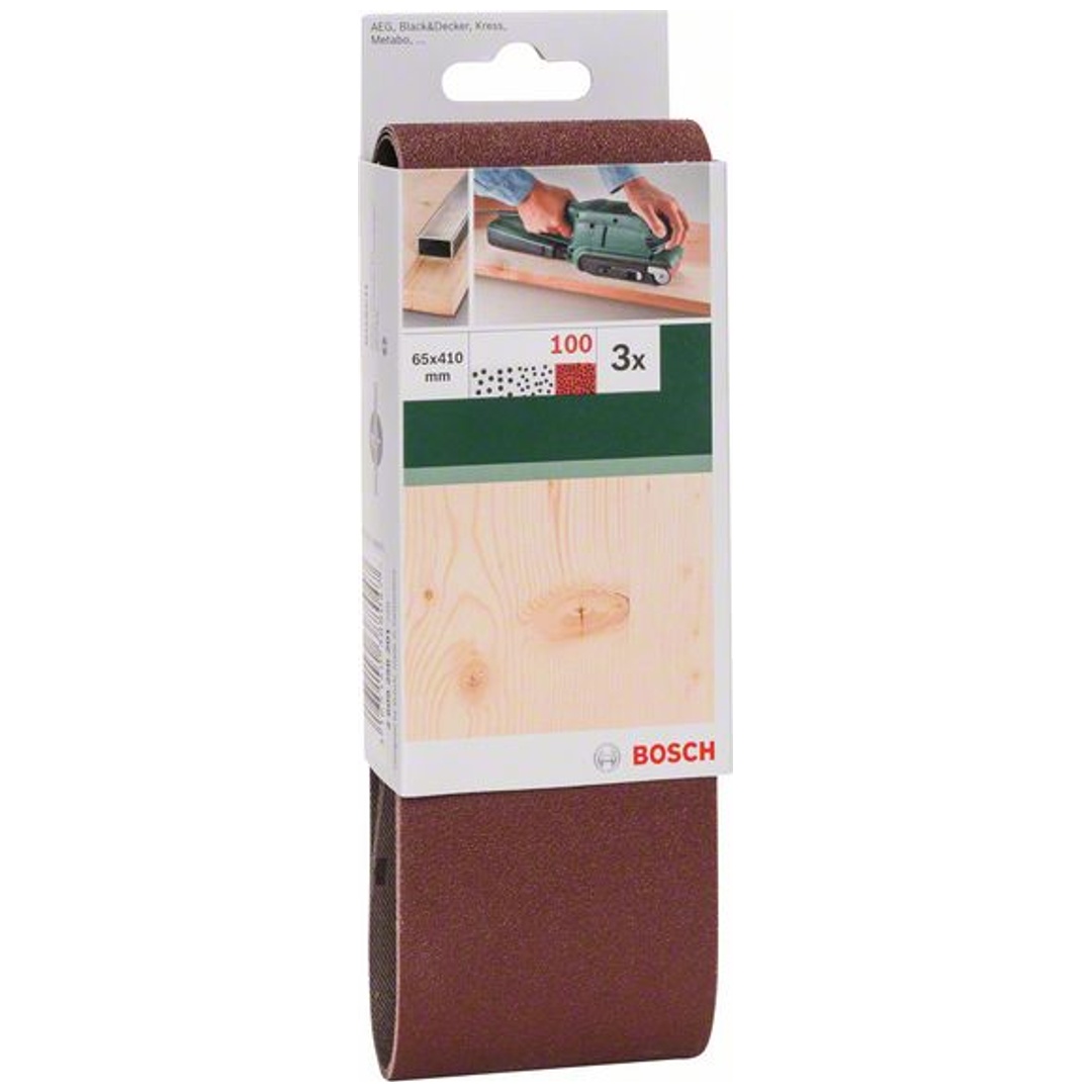 Bosch Schleifband-Set, 3-tlg., rote Qualität, DIY, 65 x 410 mm, 100