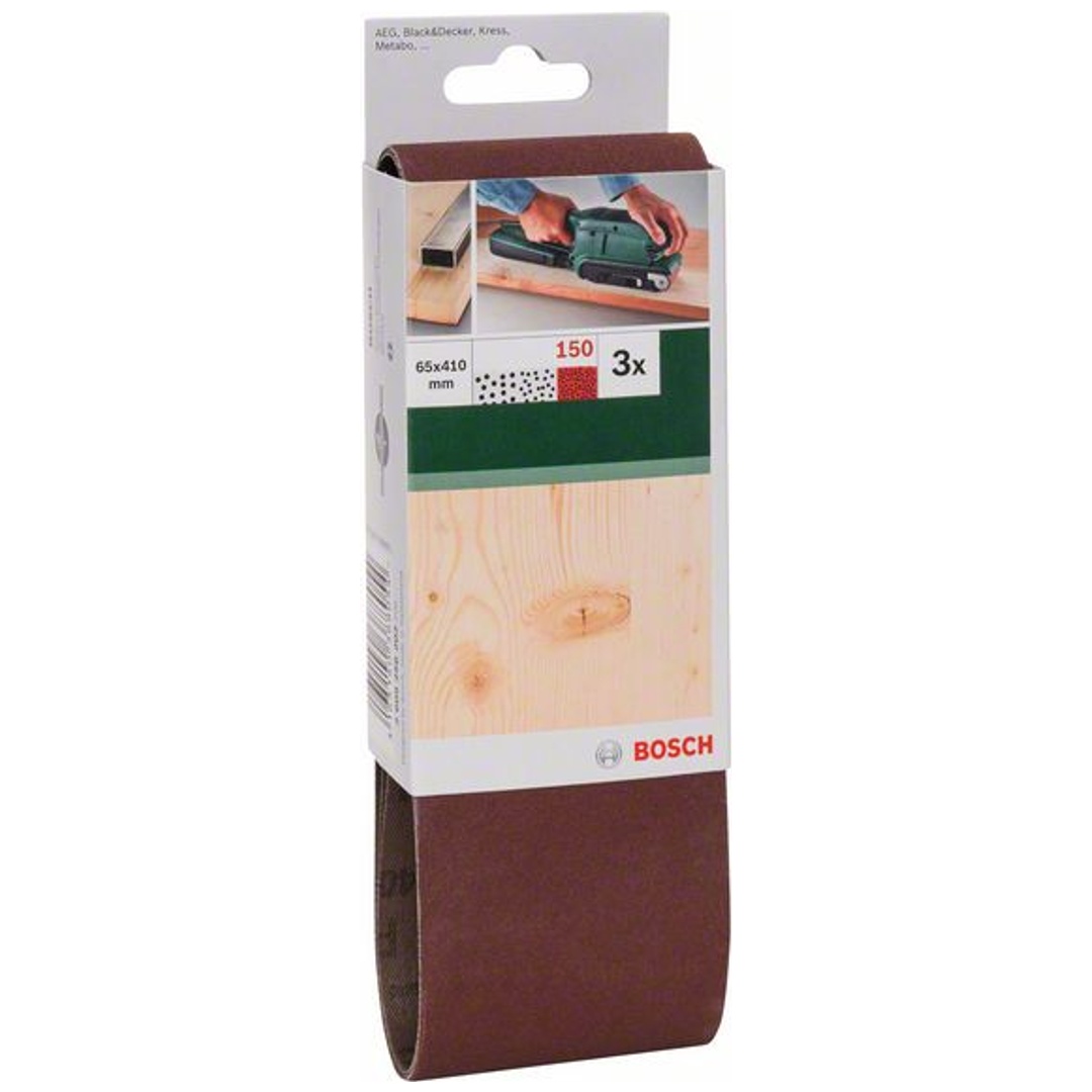 Bosch Schleifband-Set, 3-tlg., rote Qualität, DIY, 65 x 410 mm, 150