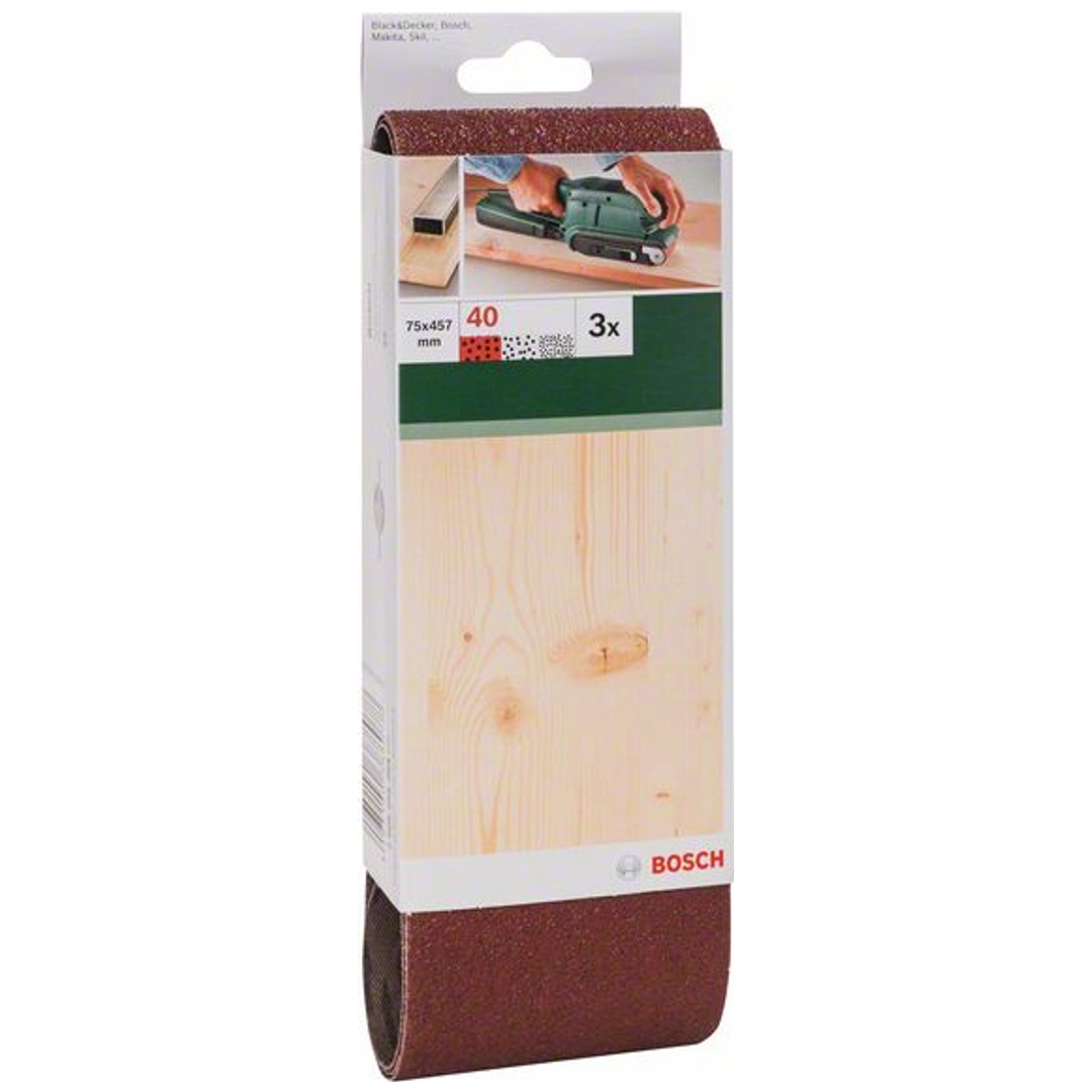 Bosch Schleifband-Set, 3-tlg., rote Qualität, DIY, 75 X457 mm, 40