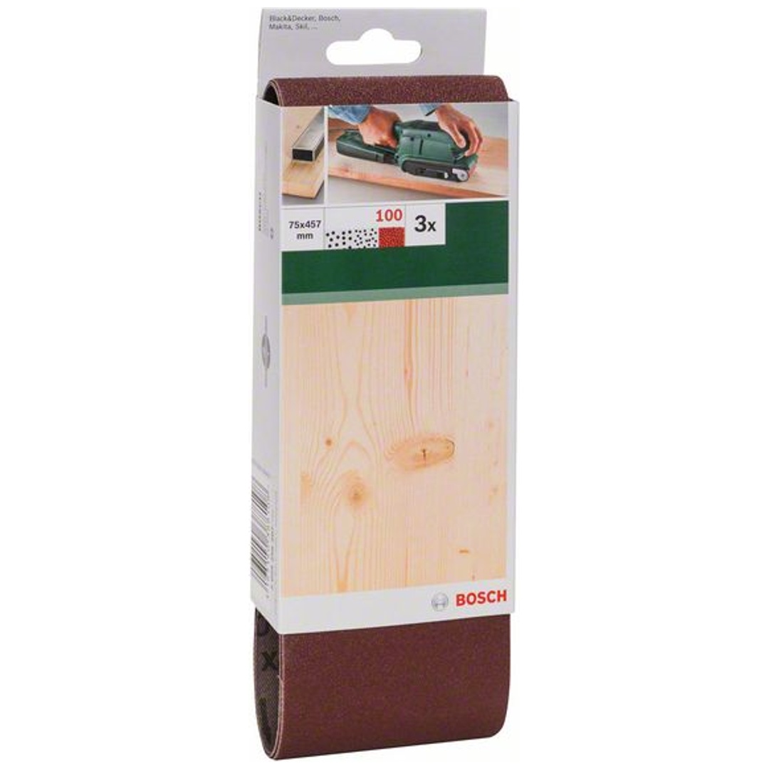 Bosch Schleifband-Set, 3-tlg., rote Qualität, DIY, 75 X457 mm, 100