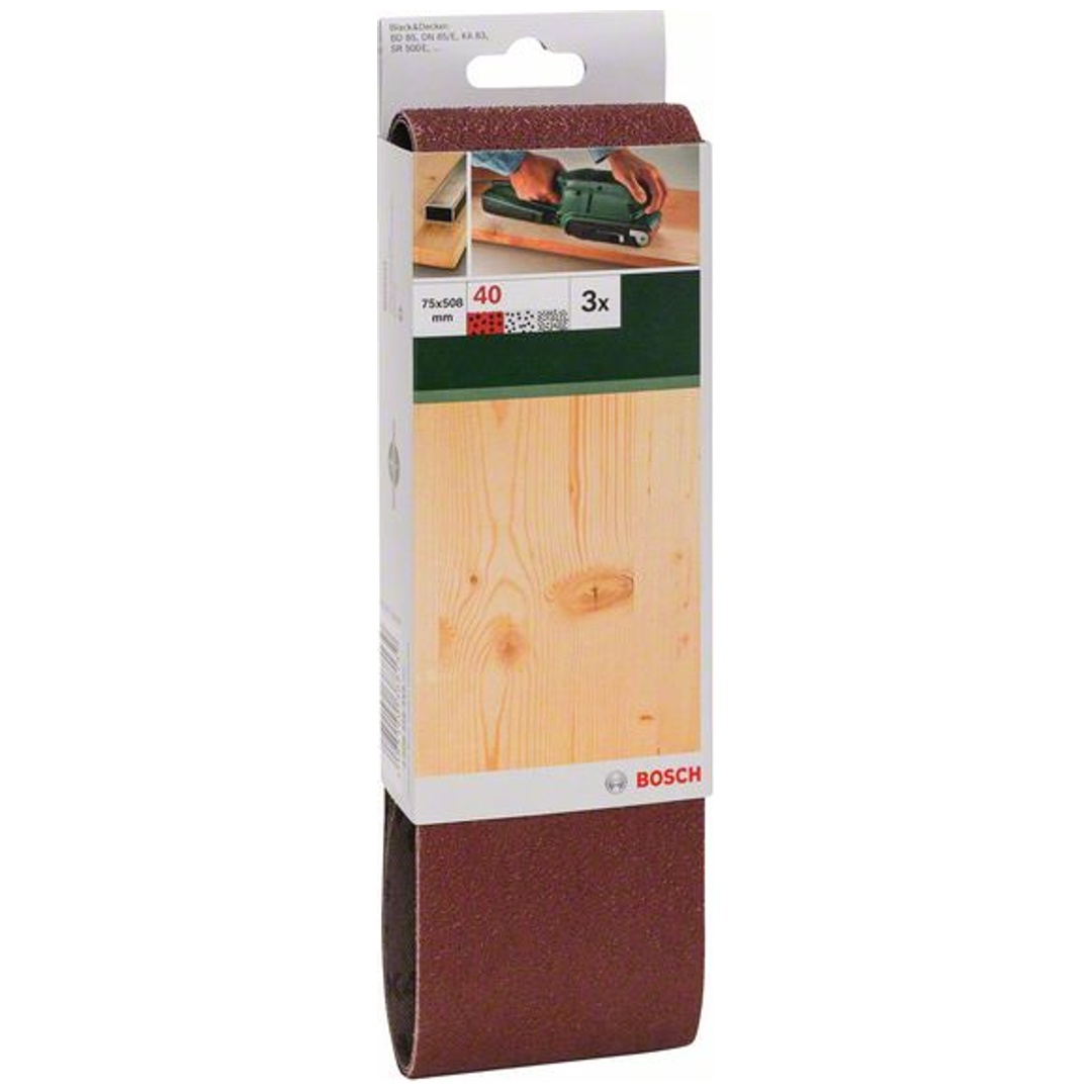 Bosch Schleifband-Set, 3-tlg., rote Qualität, DIY, 75 x 508 mm, 40