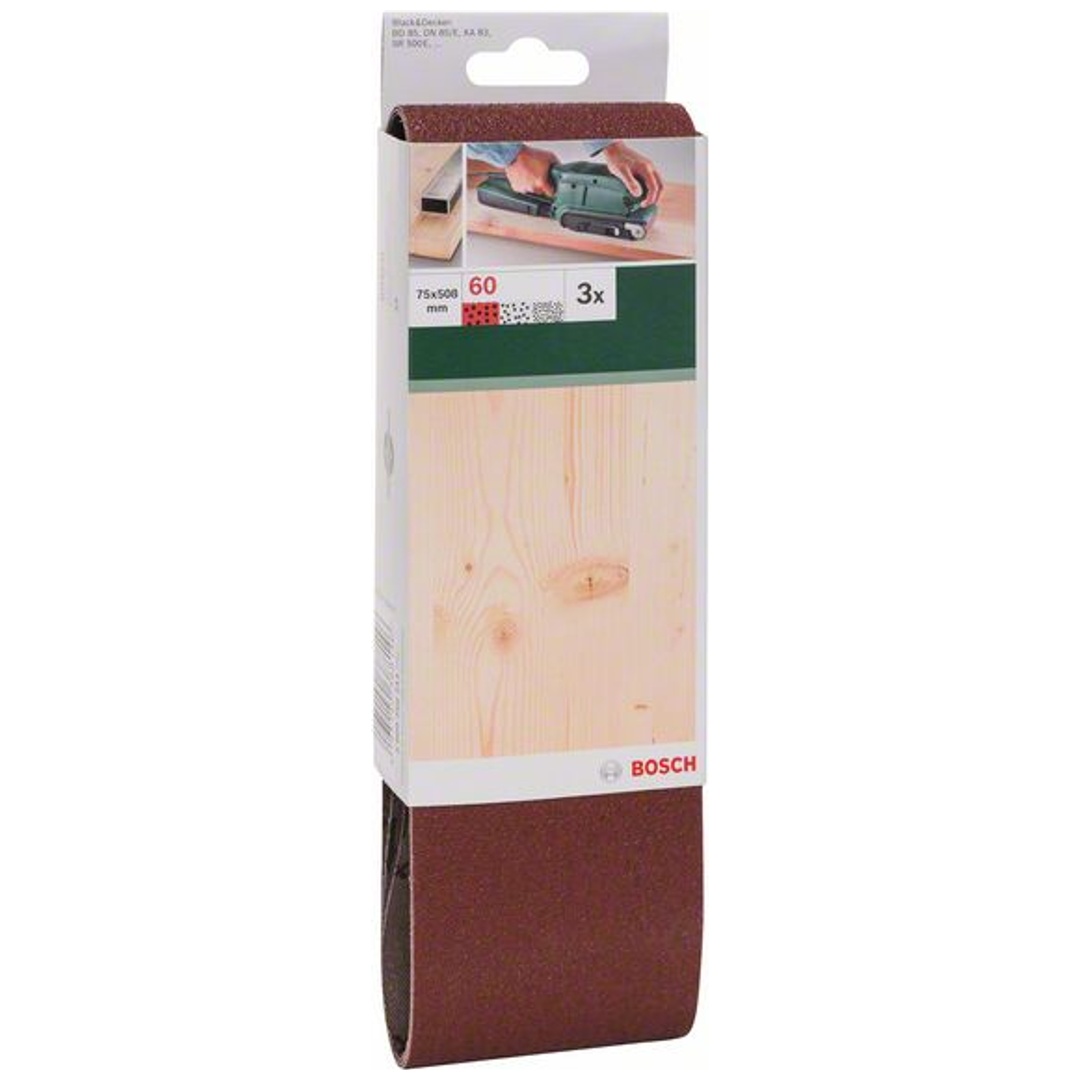 Bosch Schleifband-Set, 3-tlg., rote Qualität, DIY, 75 x 508 mm, 60