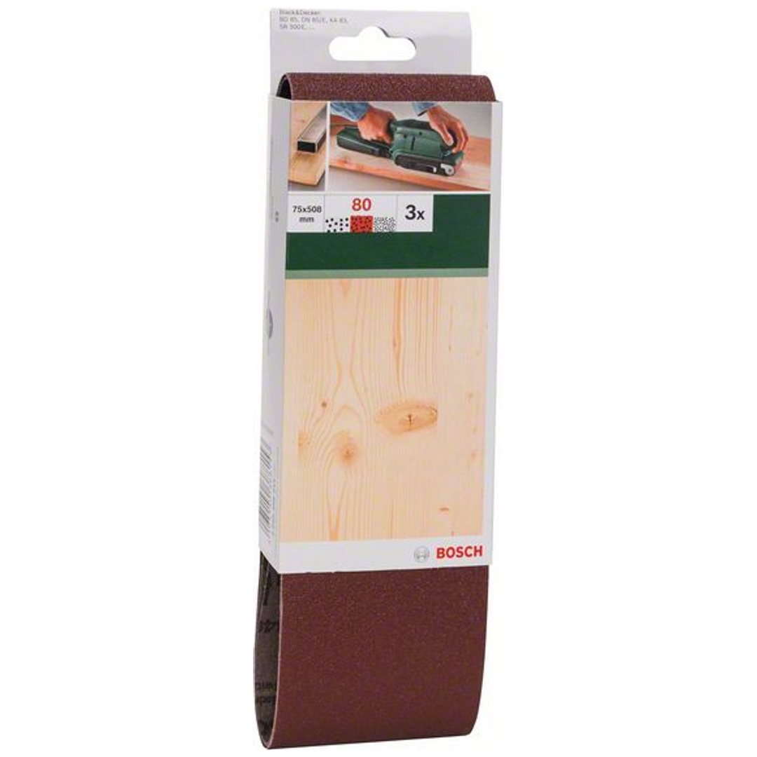 Bosch Schleifband-Set, 3-tlg., rote Qualität, DIY, 75 x 508 mm, 80
