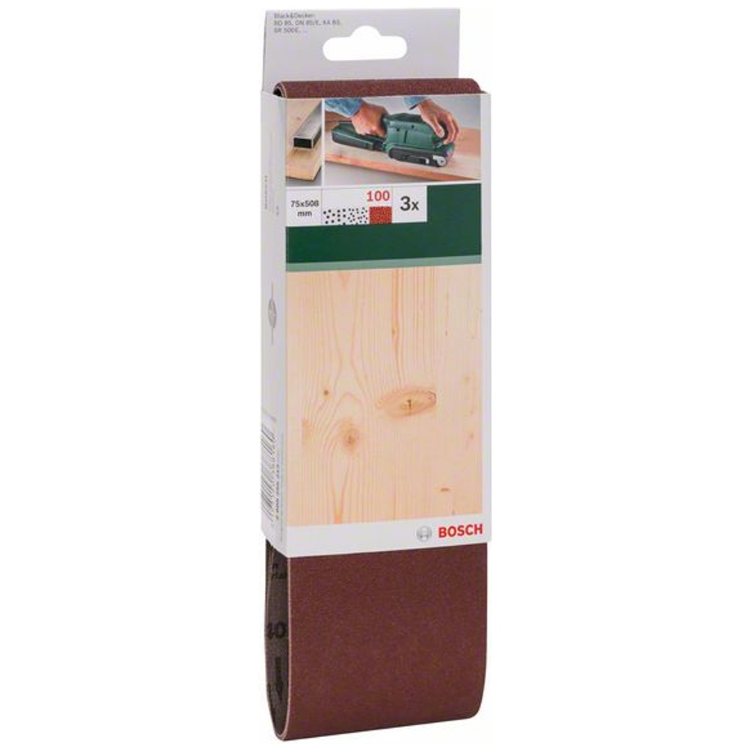 Bosch Schleifband-Set, 3-tlg., rote Qualität, DIY, 75 x 508 mm, 100