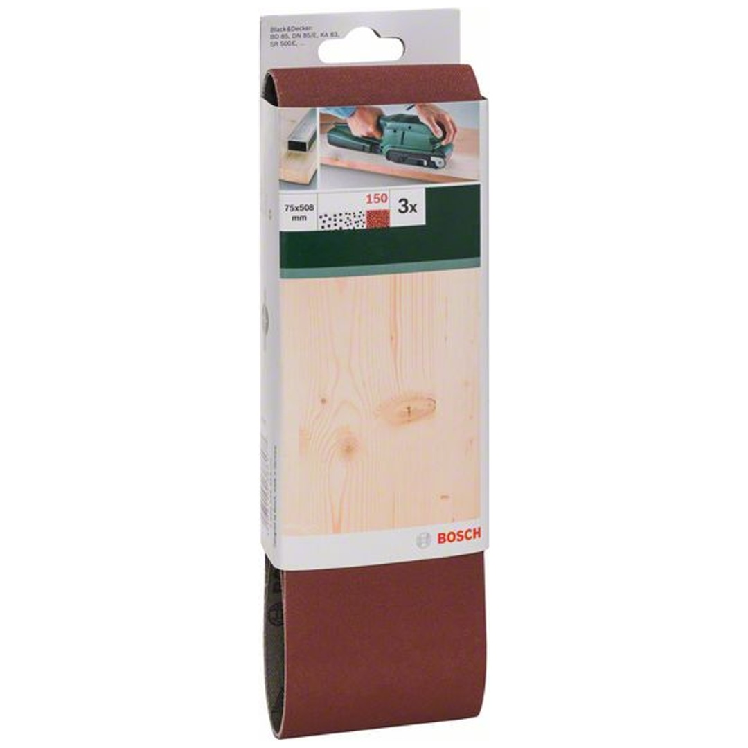 Bosch Schleifband-Set, 3-tlg., rote Qualität, DIY, 75 x 508 mm, 150
