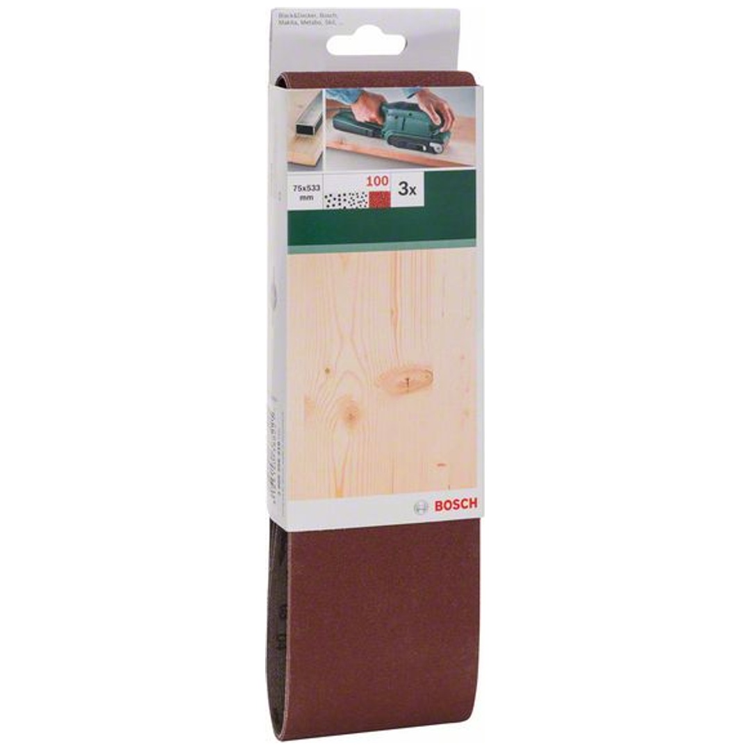 Bosch Schleifband-Set, 3-tlg., Rote Qualität, Diy, 75 X 533 Mm, 100