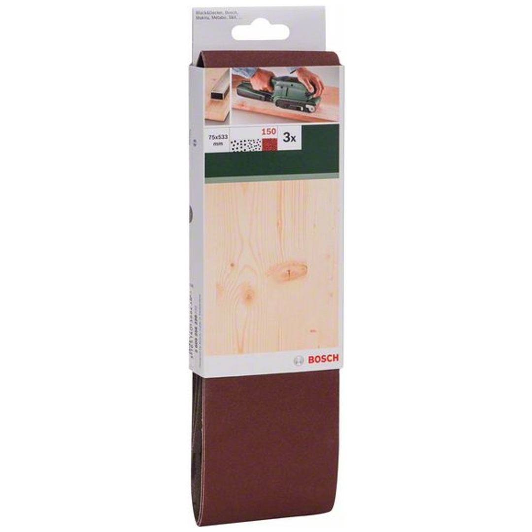 Bosch Schleifband-Set, 3-tlg., rote Qualität, DIY, 75 x 533 mm, 150