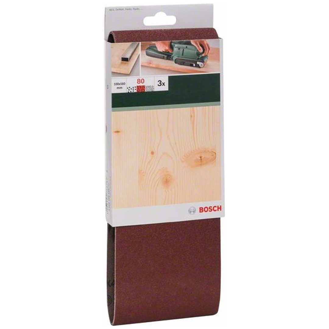 Bosch Schleifband-Set, 3-tlg., rote Qualität, DIY, 100 x 560 mm, 80