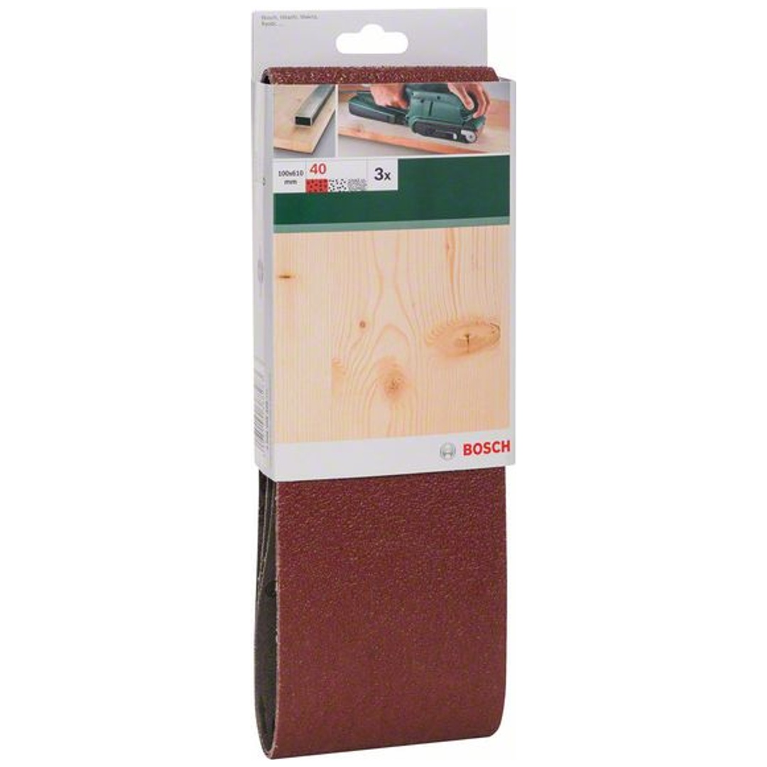 Bosch Schleifband-Set, 3-tlg., rote Qualität, DIY, 100 x 610 mm, 40