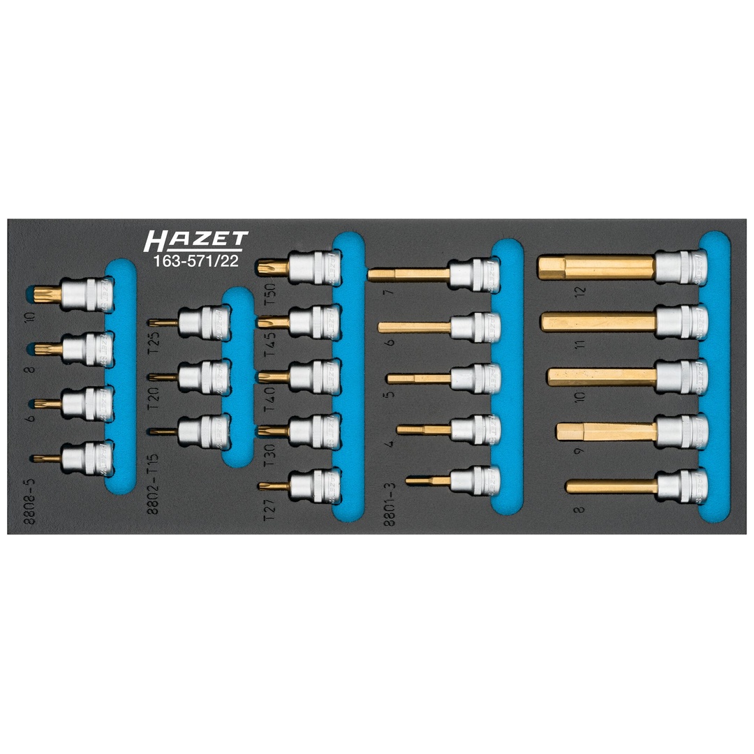 Hazet Schraubendreher-Steckschlüsseleinsatz Satz 3/8 (10 mm) Vierkant hohl, Innen TX Profil, Innen Vielzahn Profil XZN, Innen Sechskant Profil, 22-tl